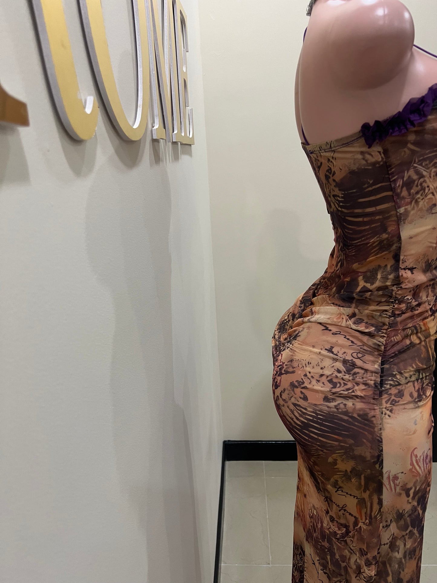 Mila Vibe Sheer Dress (Brown - Multi Colored 2)