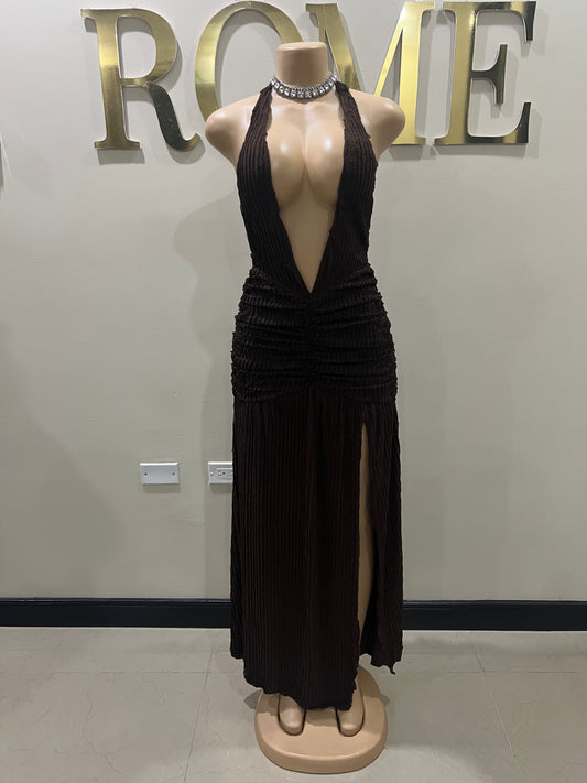 Lily Nara Halter Dress (Dark Brown)