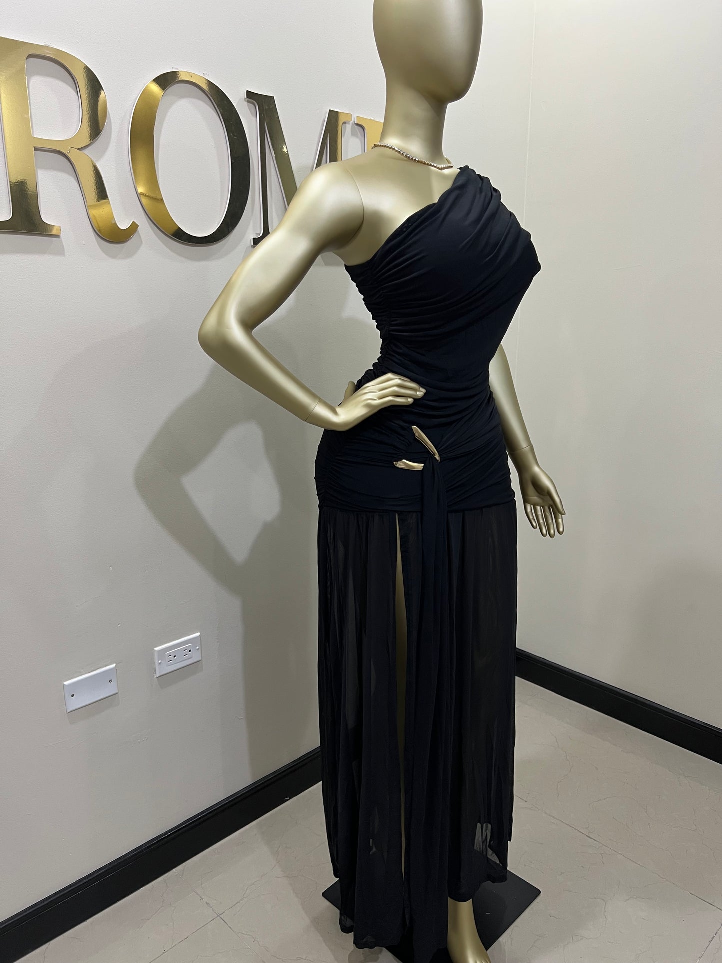Nara Michelle Angle Mesh Split Dress (Black)