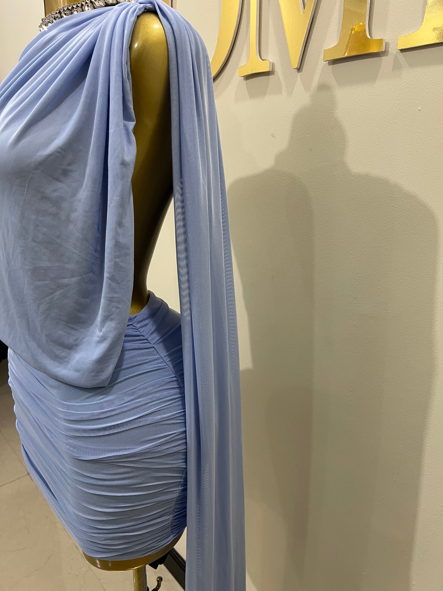 Michelle Backless Allegra Mesh Dress (Blue)