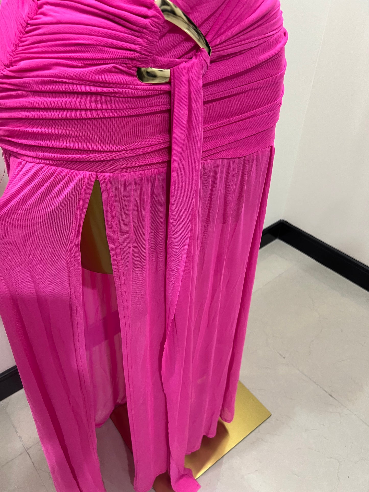 Nara Michelle Angle Mesh Split Dress (Pink)