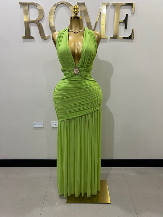 Michelle Eve Deep V Dress (Green)