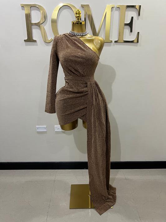 Allegra Elegant Short Dress (Brown)