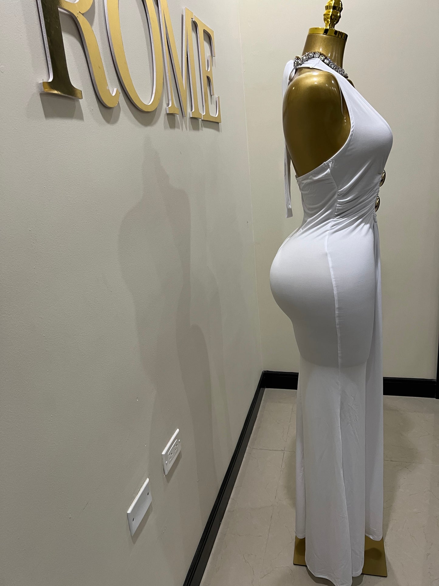 Chinelle Nara Halter Button Dress (White)