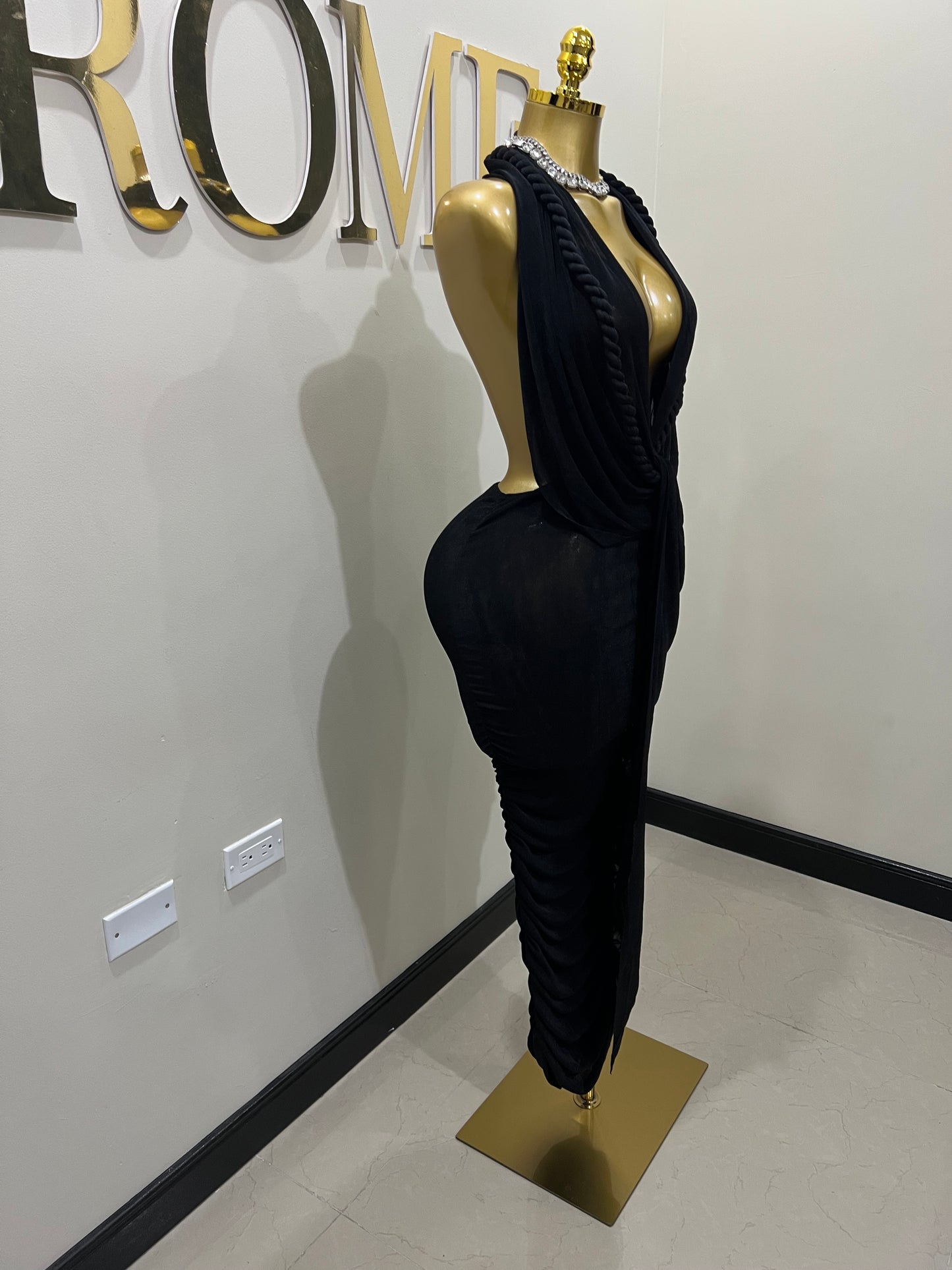 Cassie Long Rope Dress (Black)
