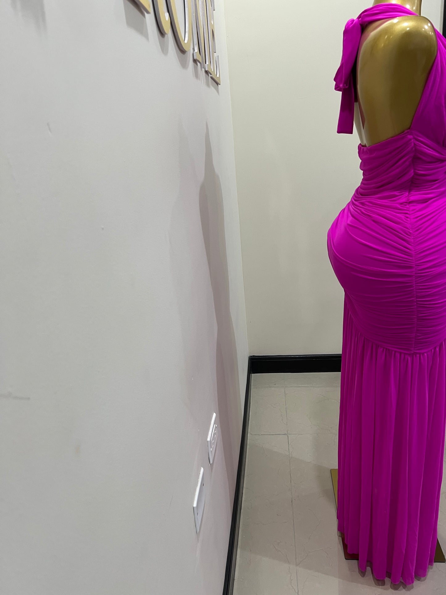 Michelle Grace Eve Deep V Dress (Bright Pink)