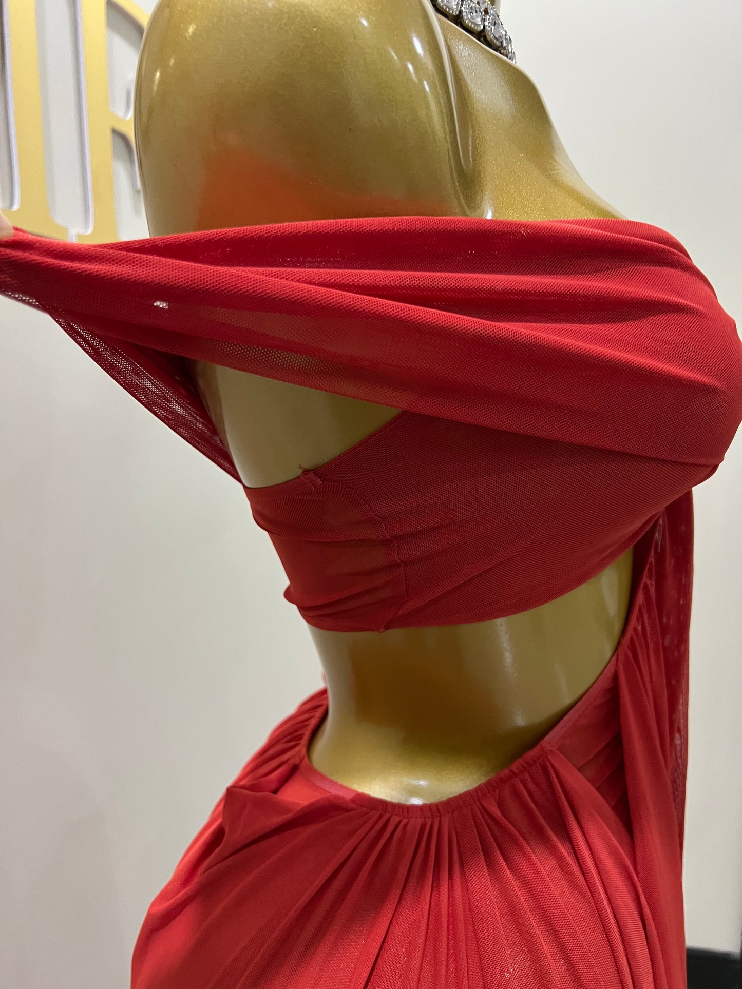 Ruby Mesh Dress (Brick Red)