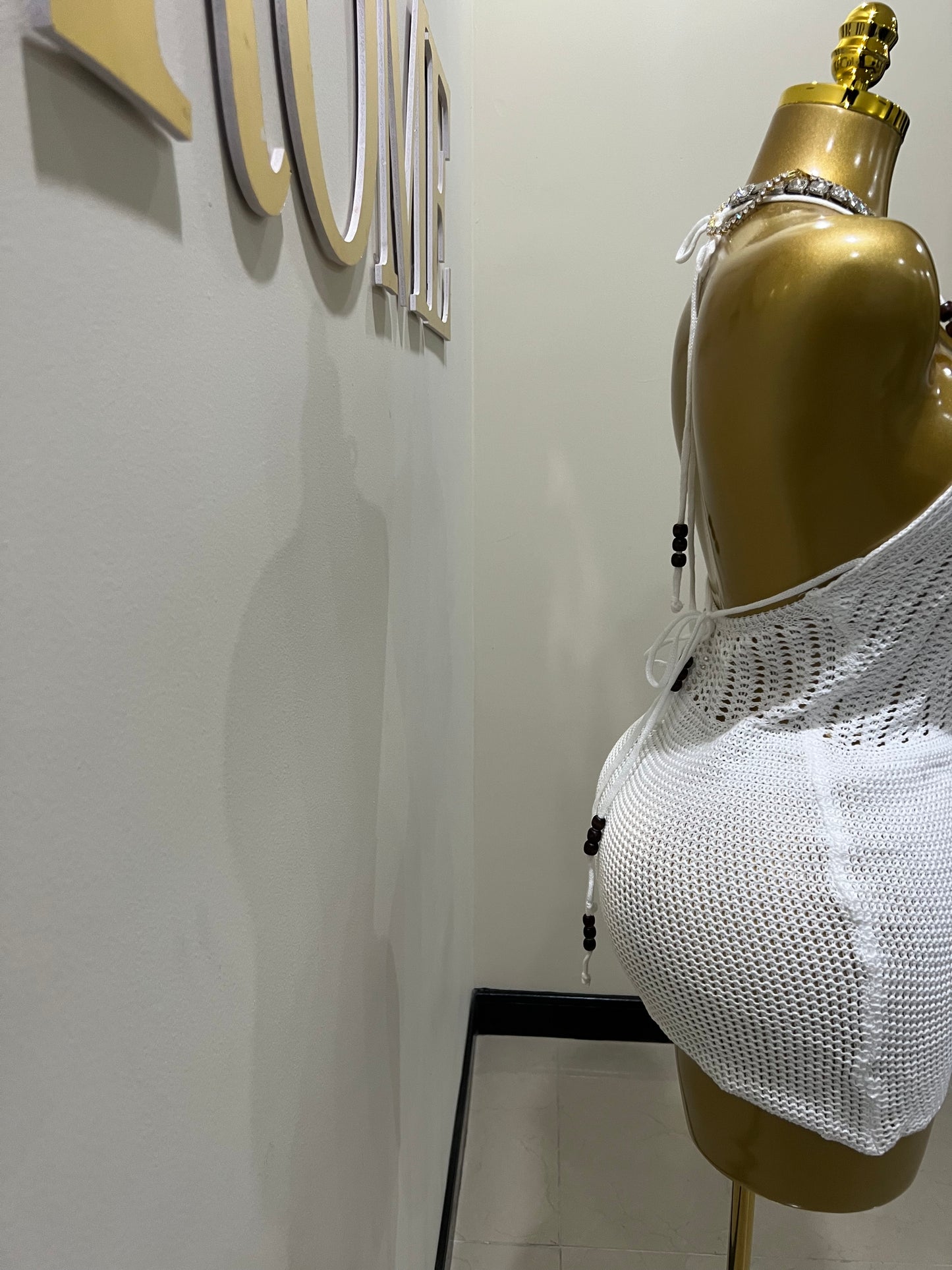 Nia Beaded Crochet Dress (White)