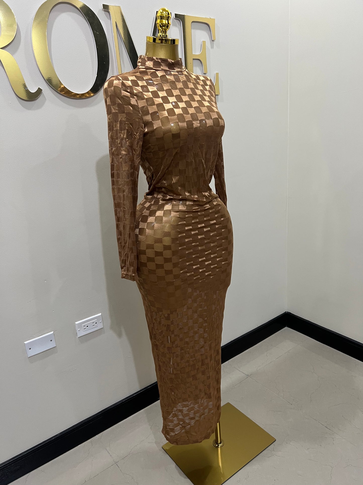 Nia Long Mesh Dress (Brown)