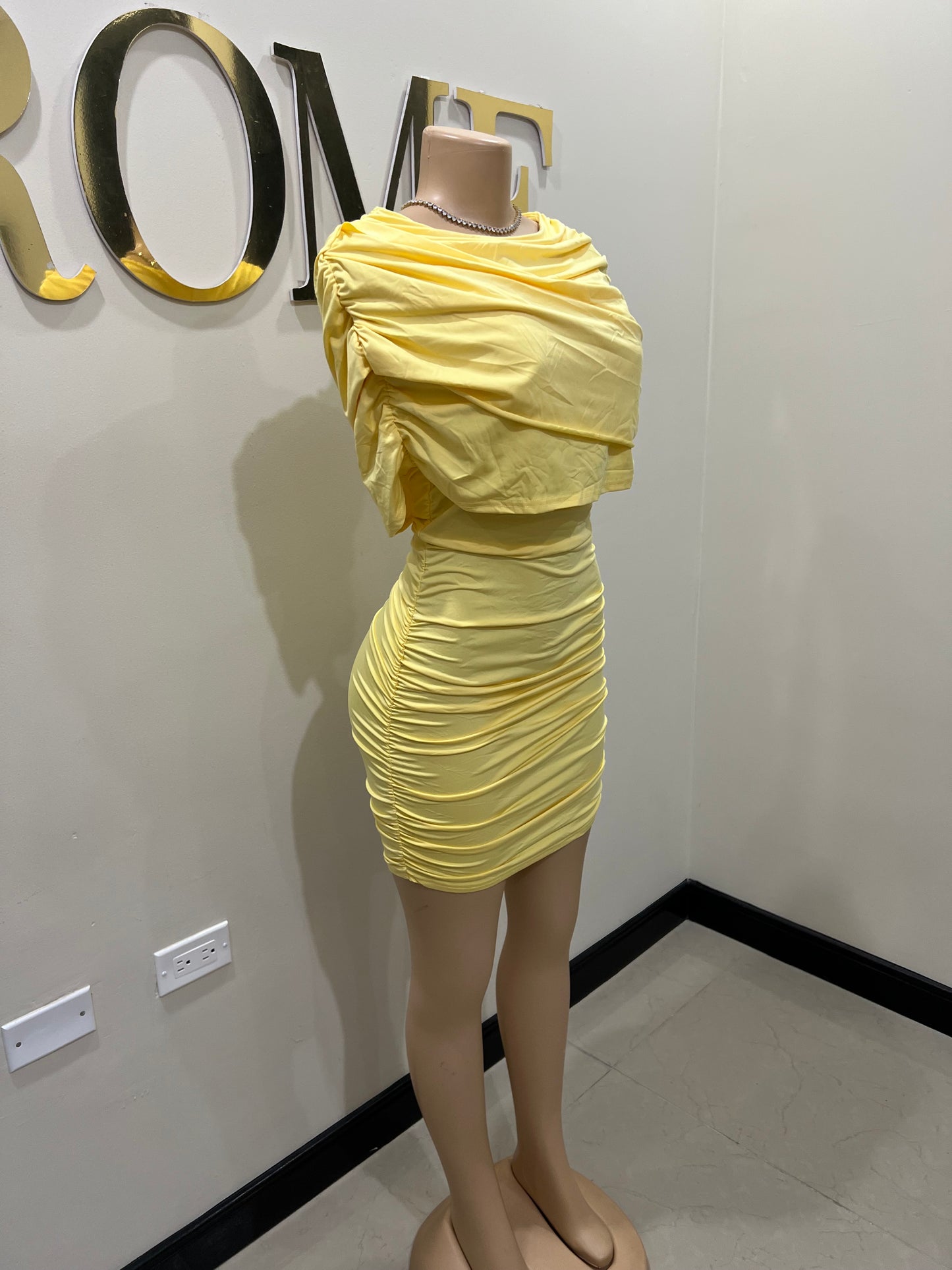 Samira Double Shoulders Dress (Yellow)