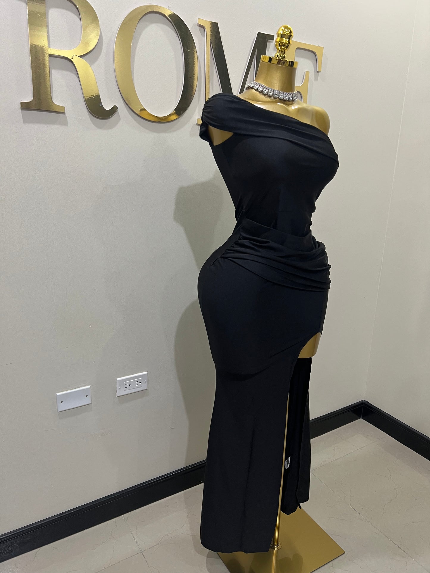 Kerry One Shoulder Dress (Black)