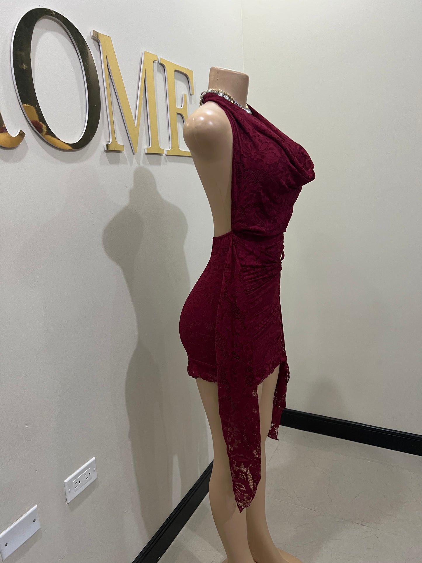 Trina Lace Backless Dress (Burgundy)