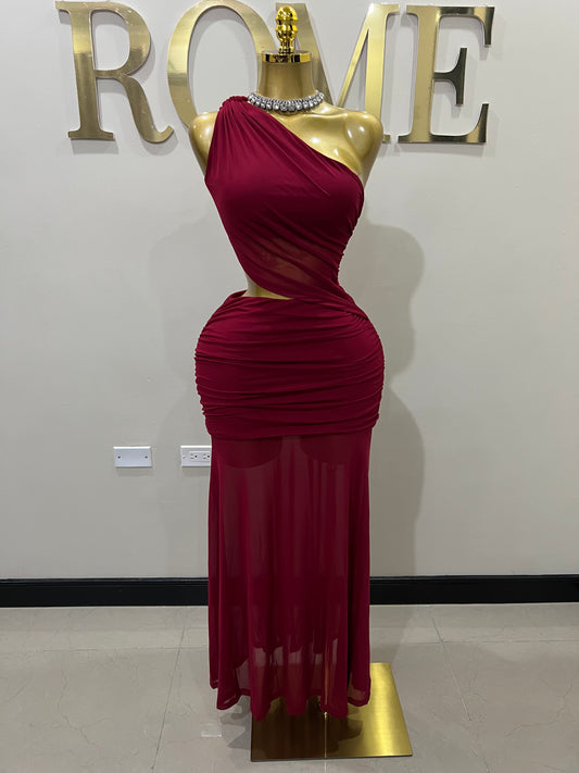 Emma Giselle Mesh Rope Dress (Burgundy)