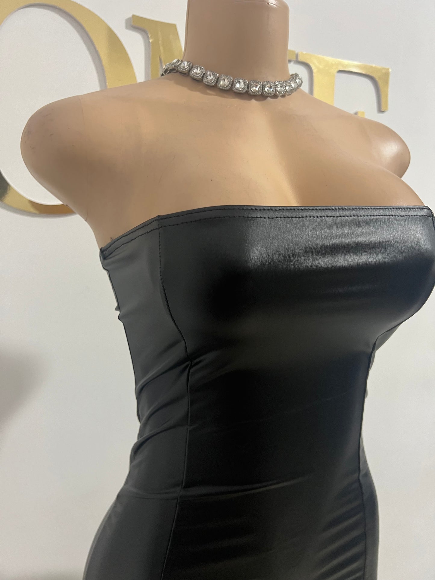 Lira Halter Leather Dress (Black)