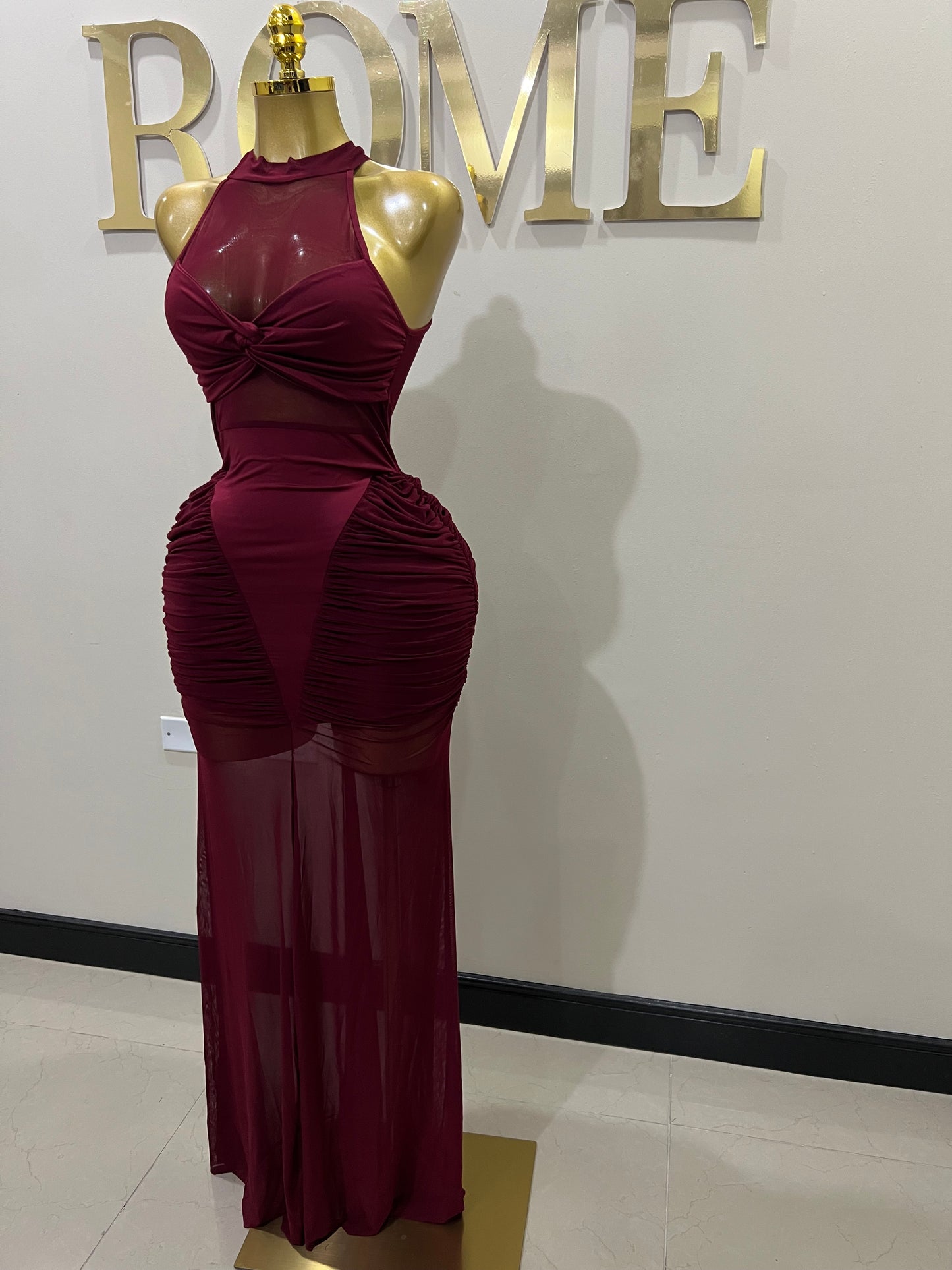 Sweetheart Side Nara Halter Dress (Burgundy)