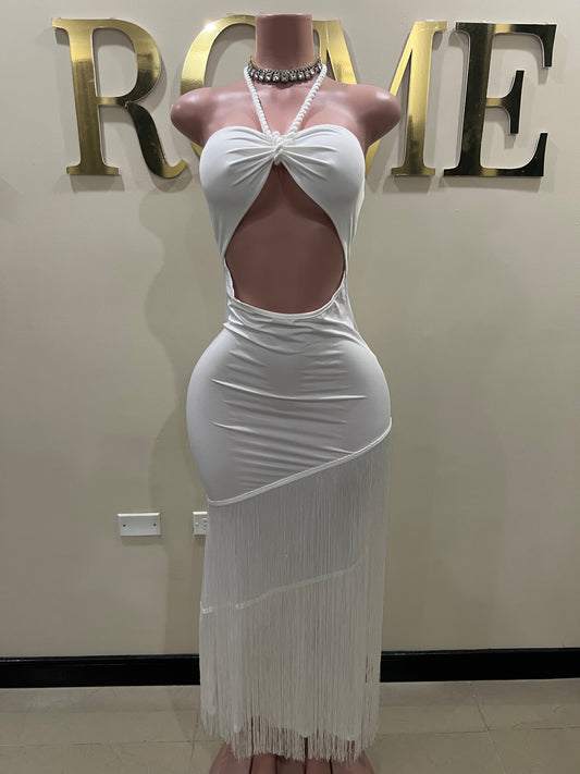 Diva Fringe Vibe Dress (White)