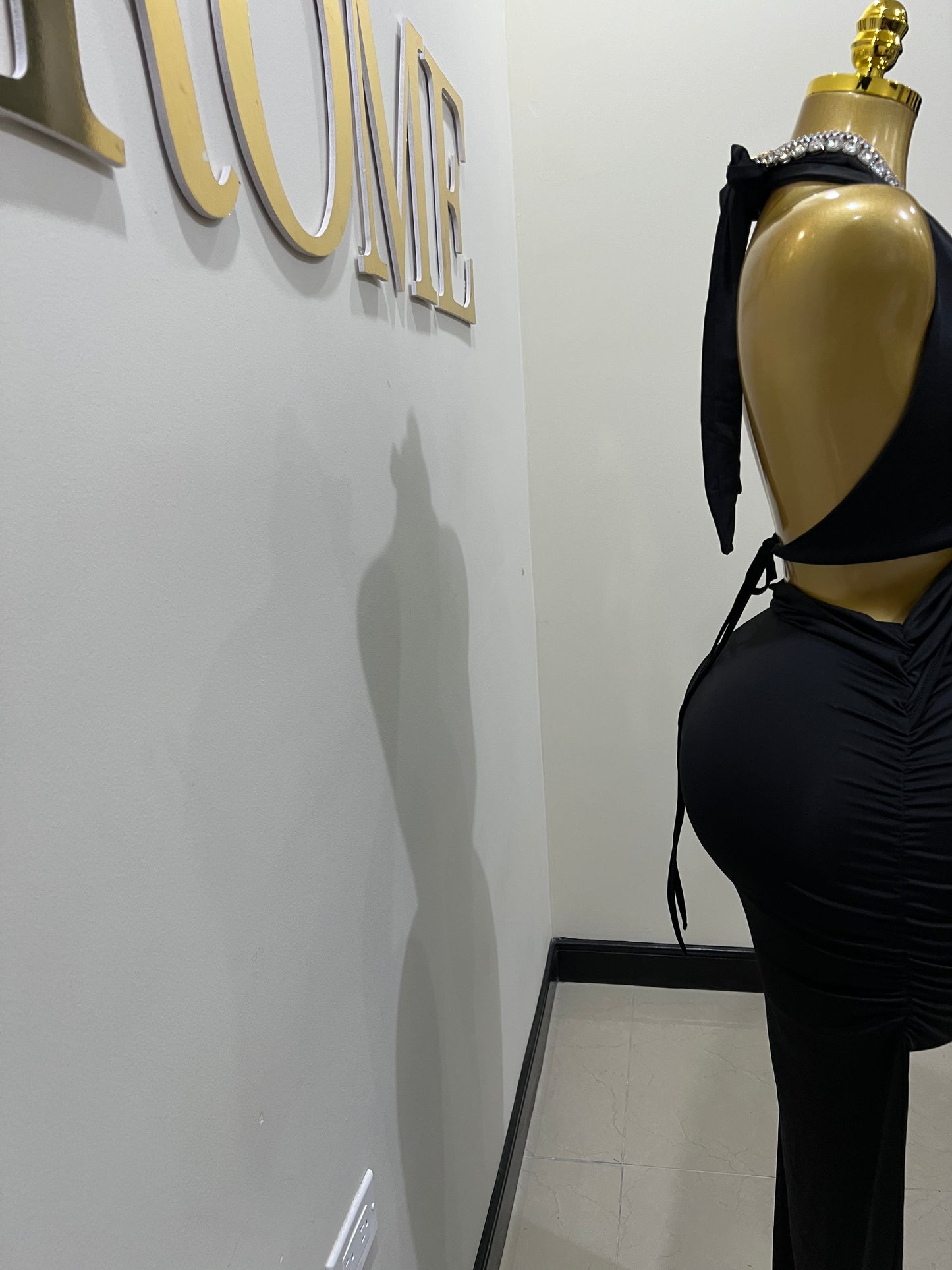 Snake Ming Deep V Dress (Black)