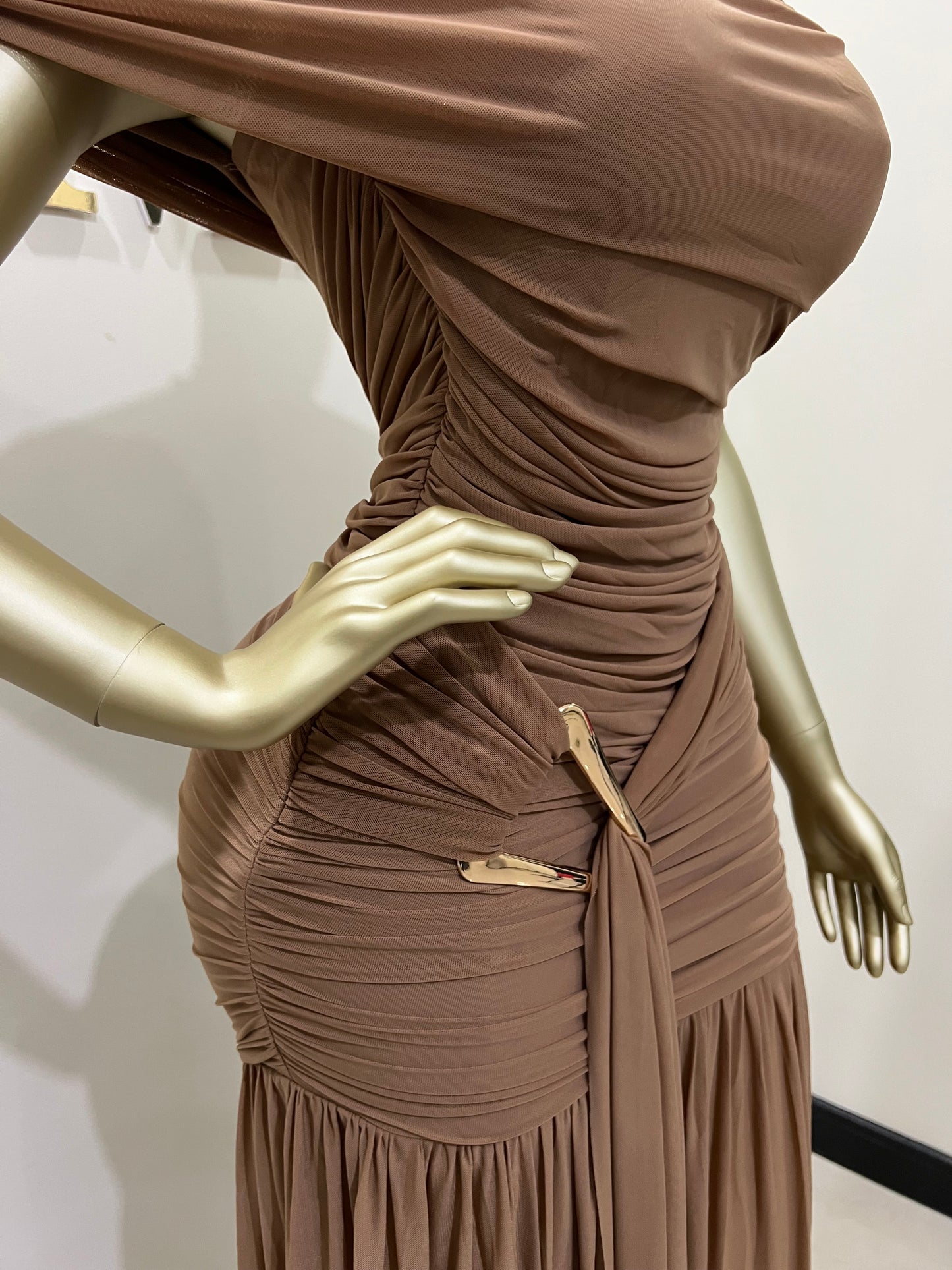 Nara Michelle Angle Mesh Split Dress (Brown)