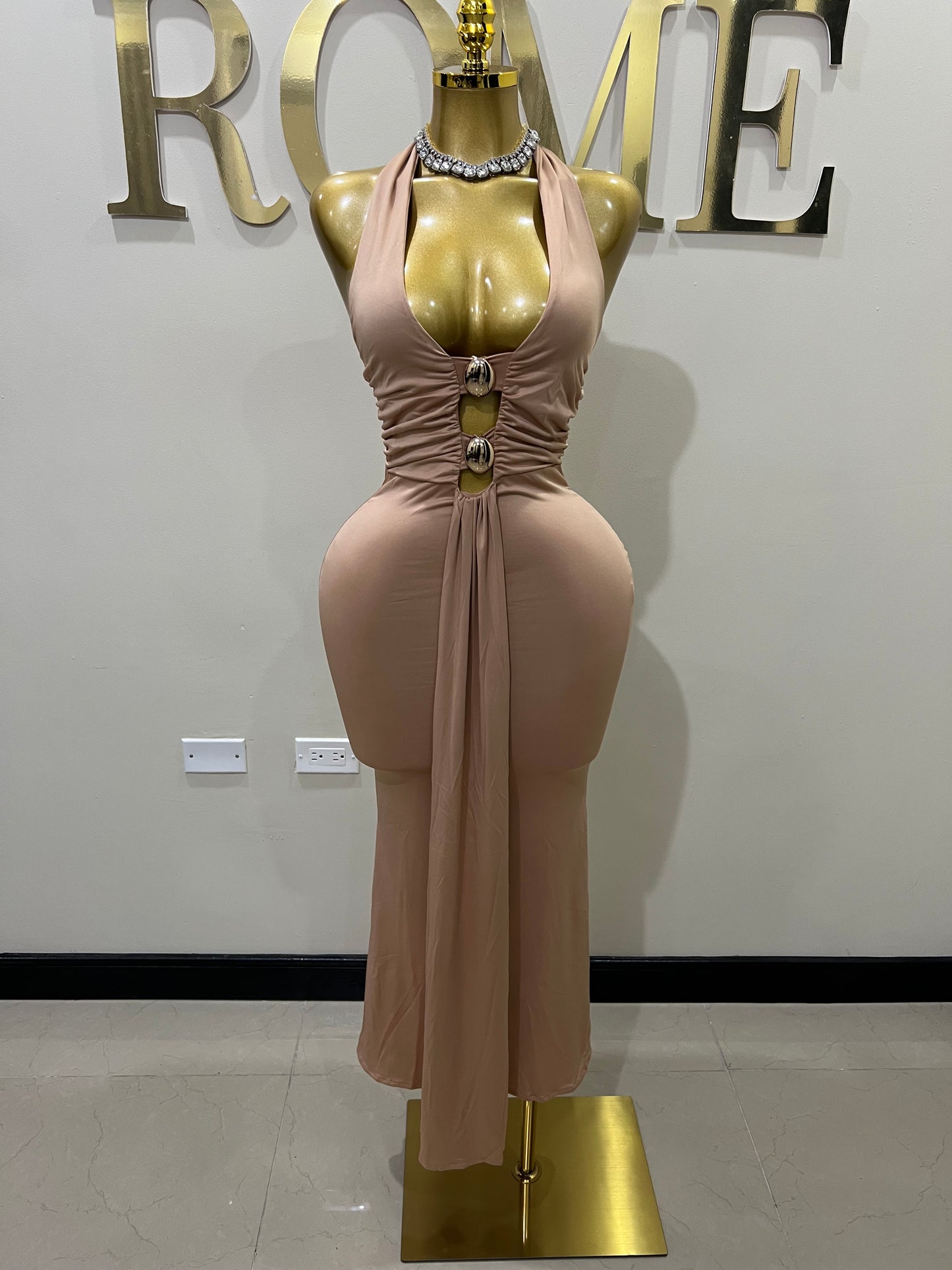 Chinelle Nara Vibe Halter Button Dress (Brown)