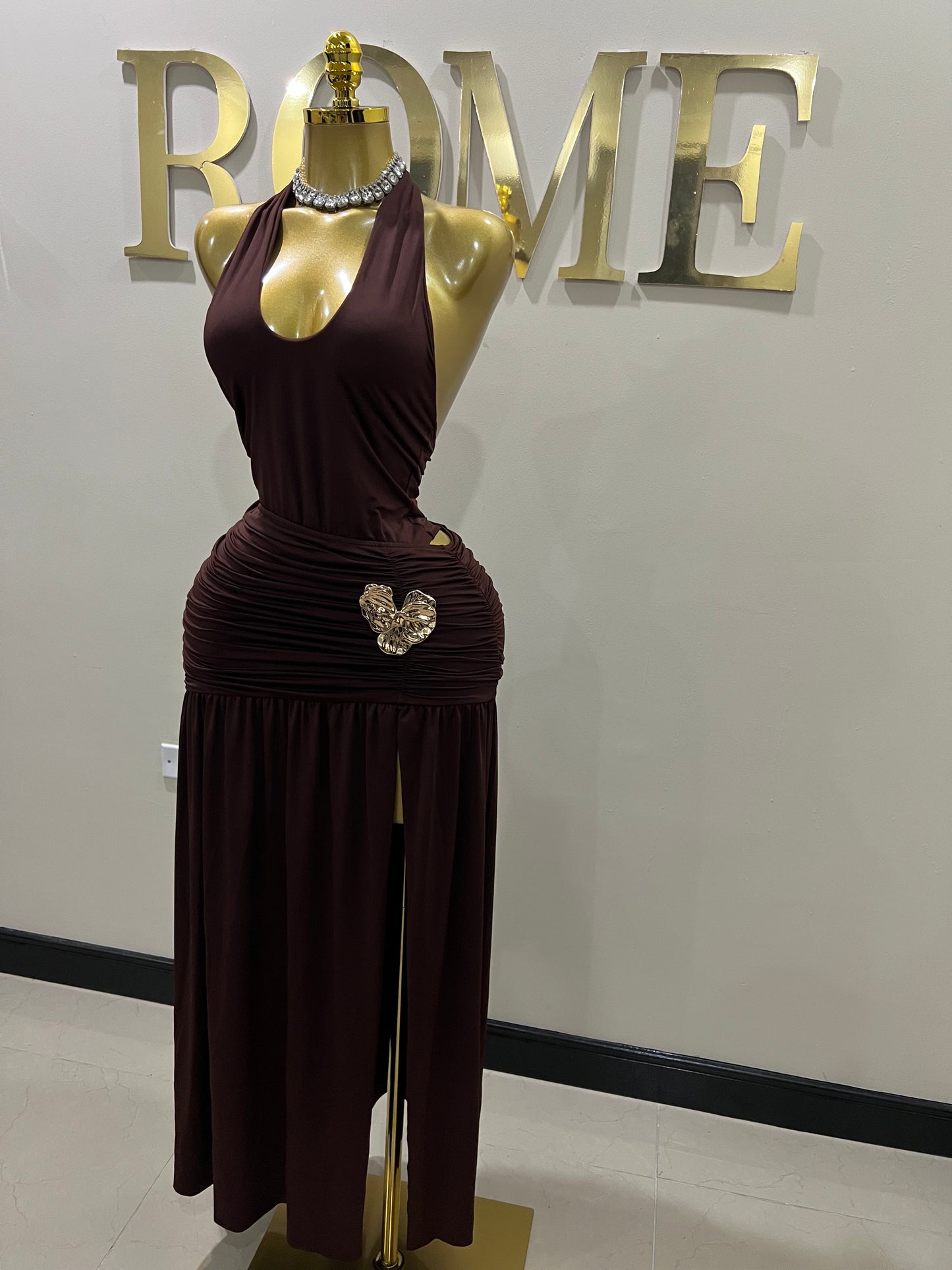 Nara Petal 2 Pcs Bodysuit & Skirt Set (Brown)