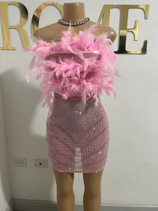 Krissy Crystal Feather Dress (Pink)