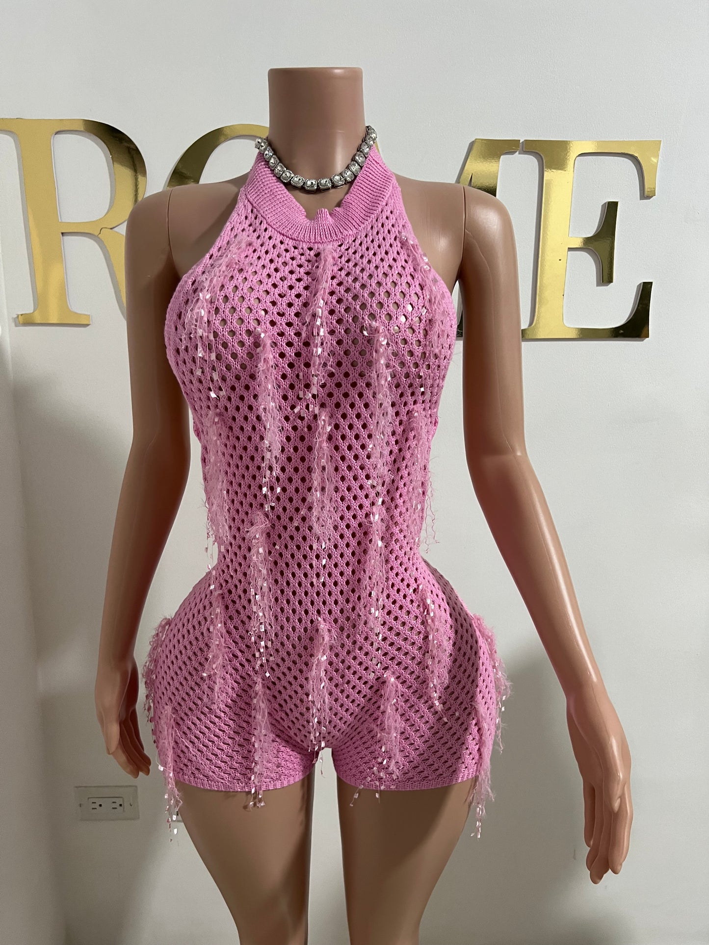 Allure Crochet Romper (Pink)