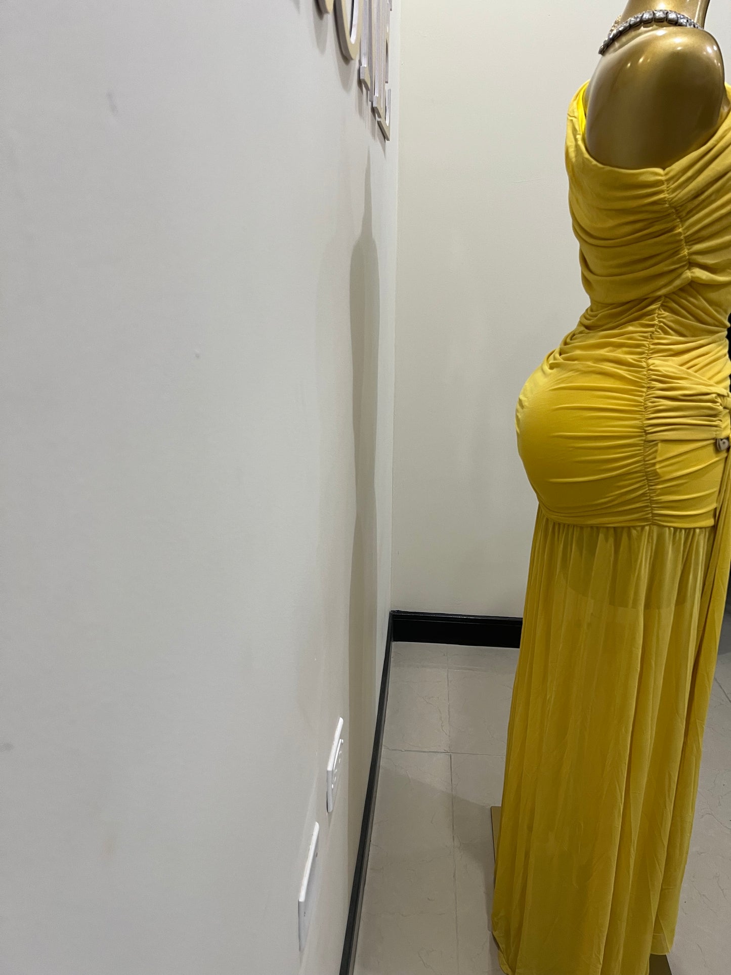 Nara Michelle Angle Mesh Split Dress (Yellow)