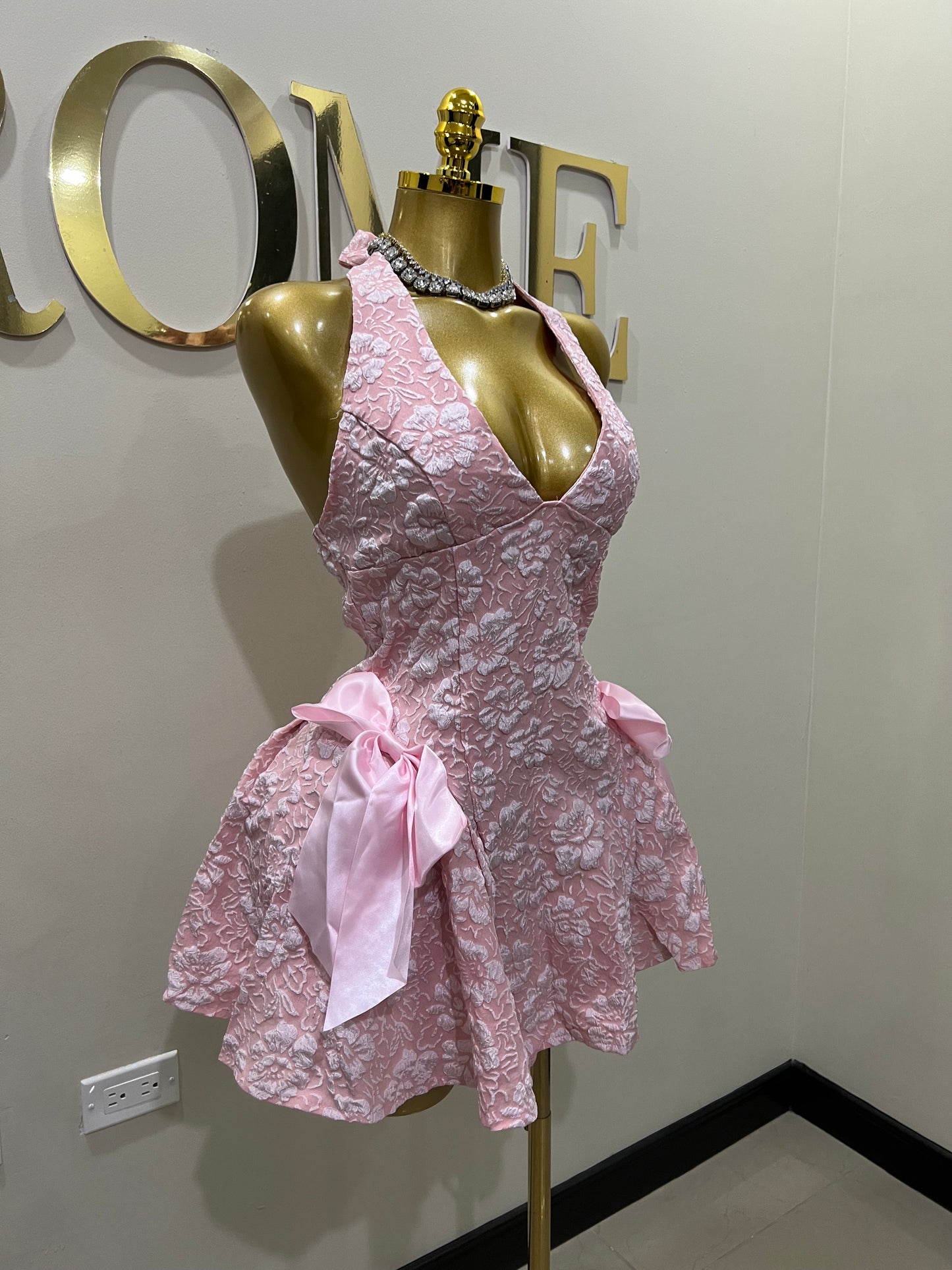 Diana Princess Bow Mini Dress (Pink)