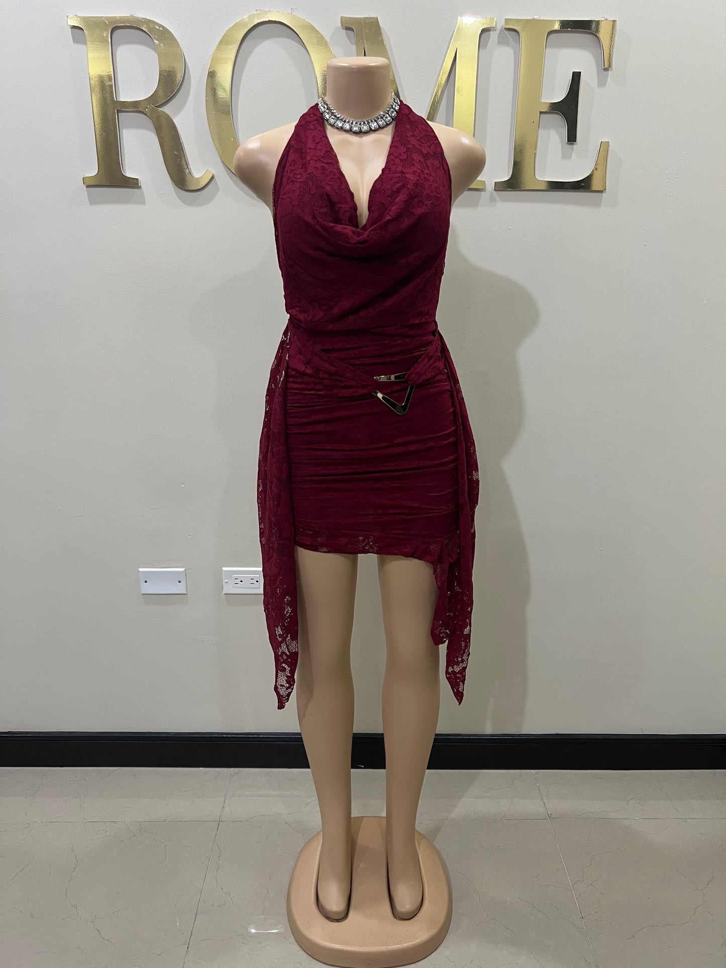 Trina Lace Backless Dress (Burgundy)