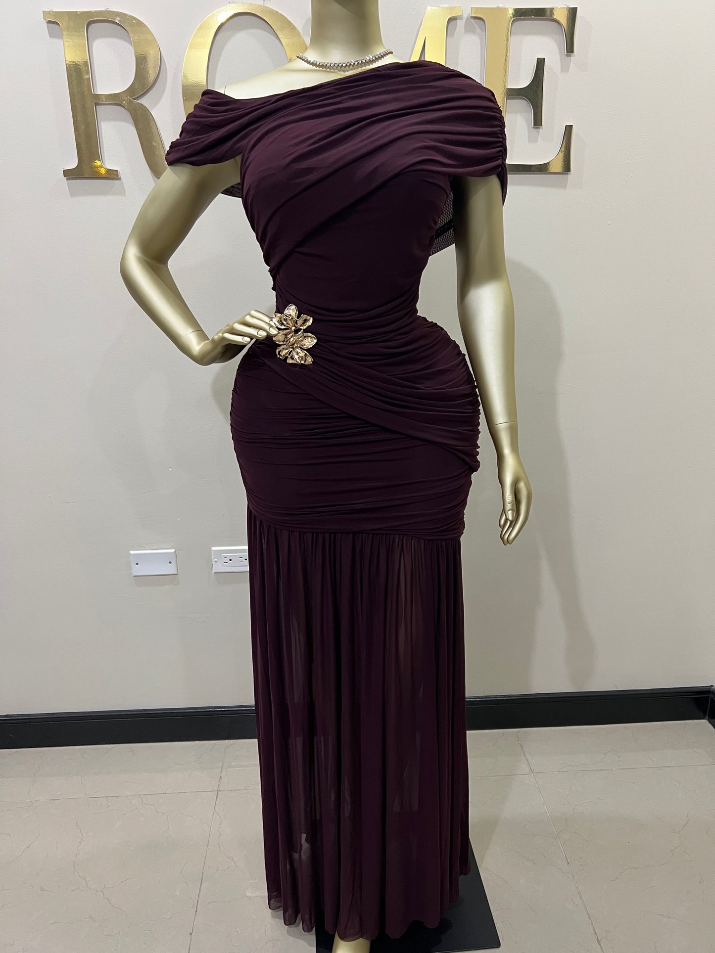 Michelle Lydia Shoulder Dress (Espresso)