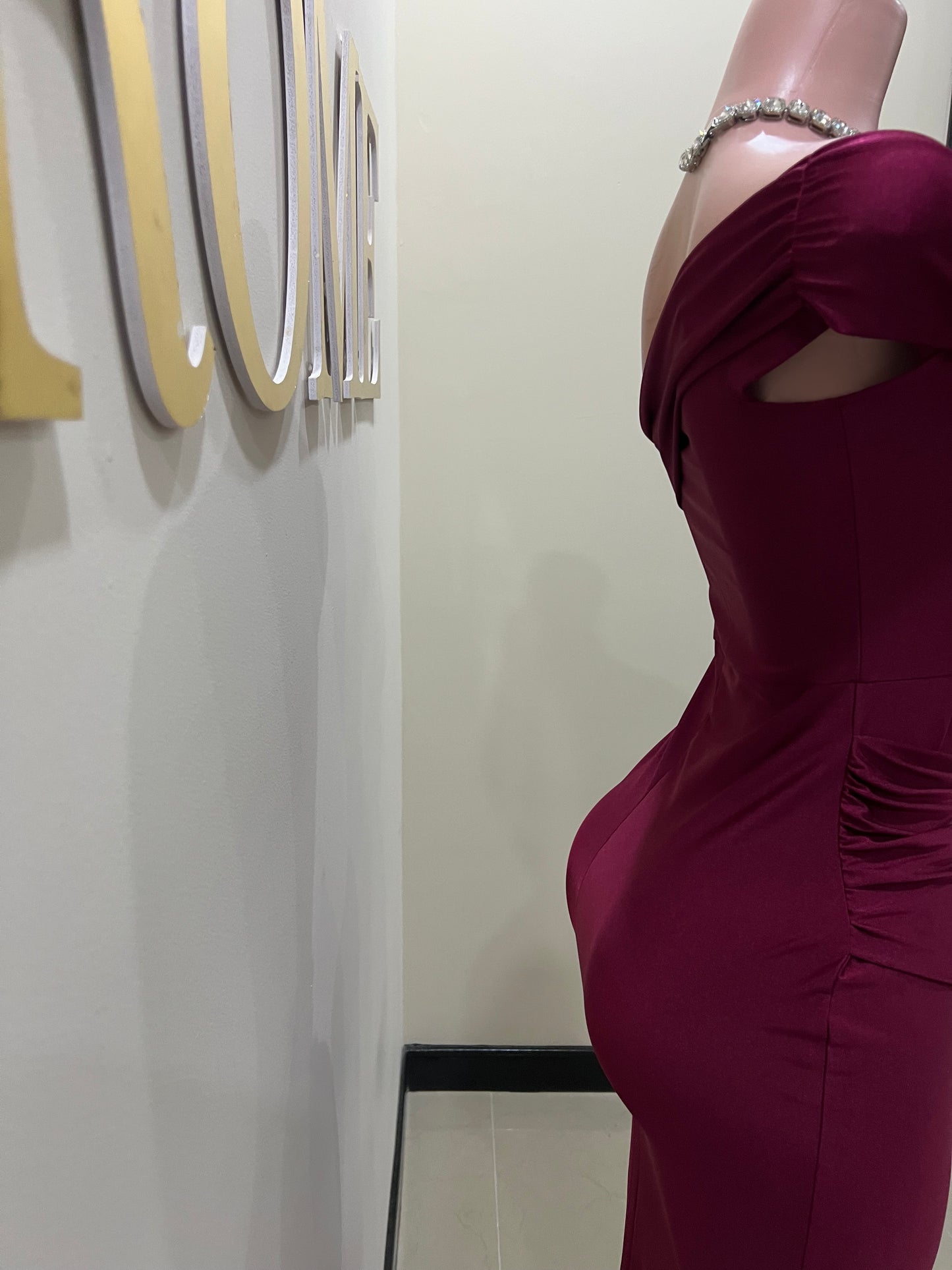 Kerry One Shoulder Dress (Deep Burgundy)