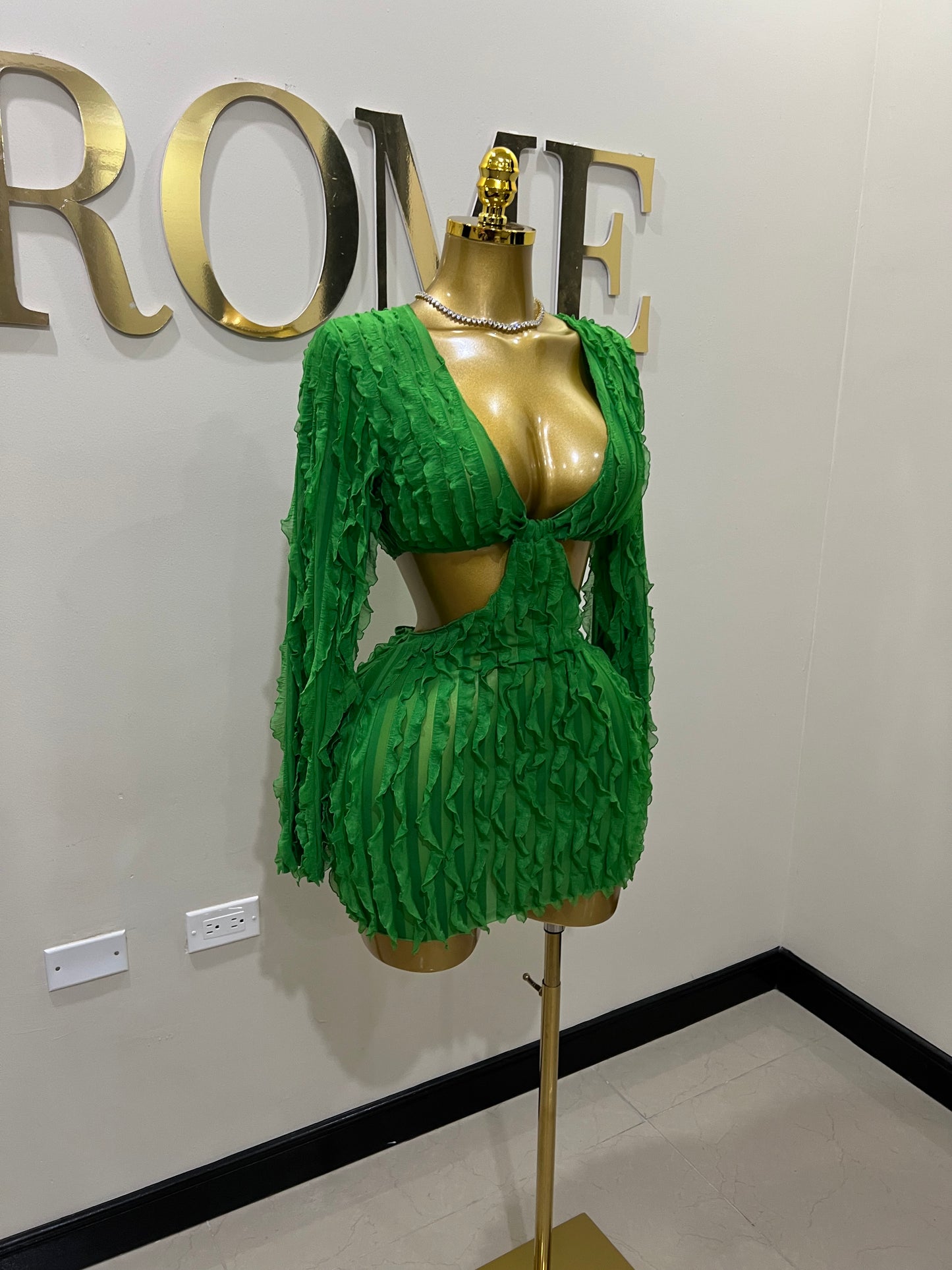 Lily Long Sleeve Mini Dress (Green)