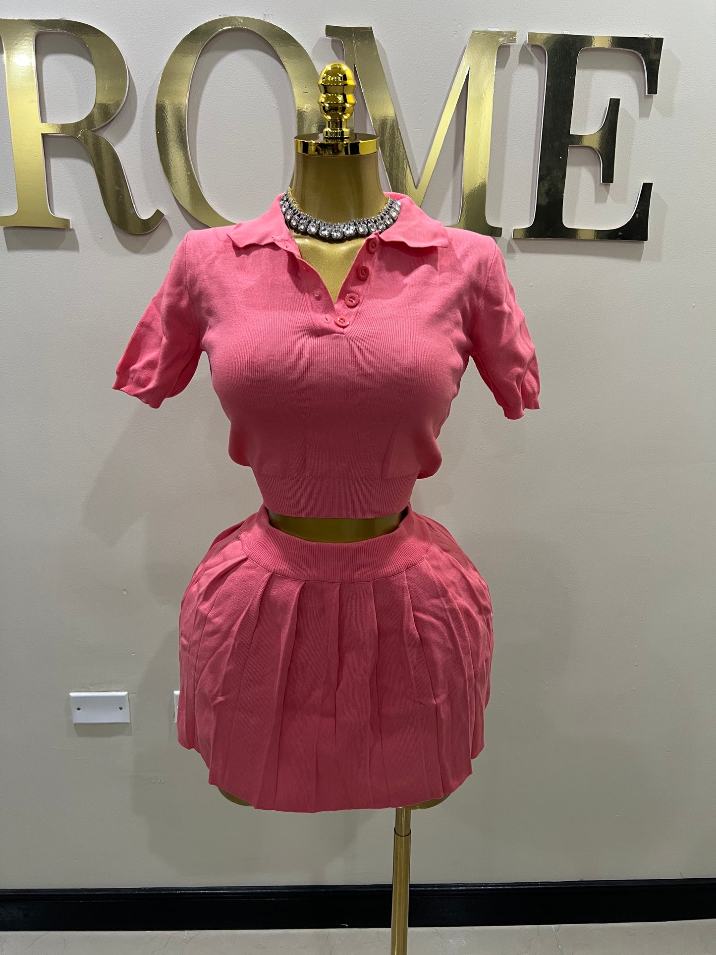 Hampton Pleated Skirt Set (Peach Pink)