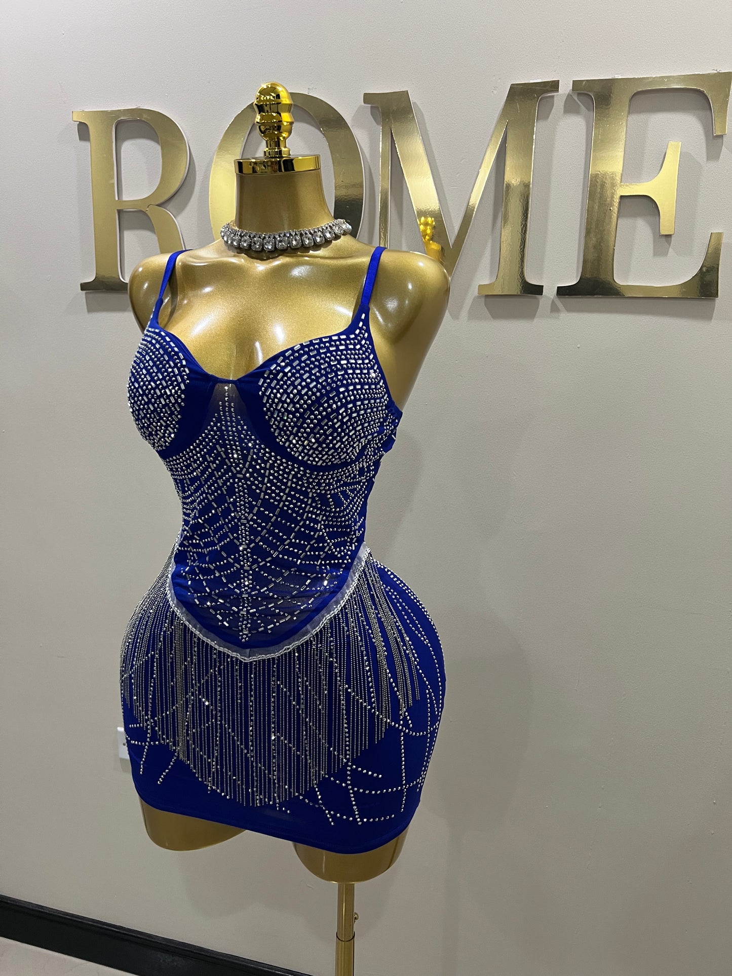 Gianna Fringe Crystal Dress (Blue)