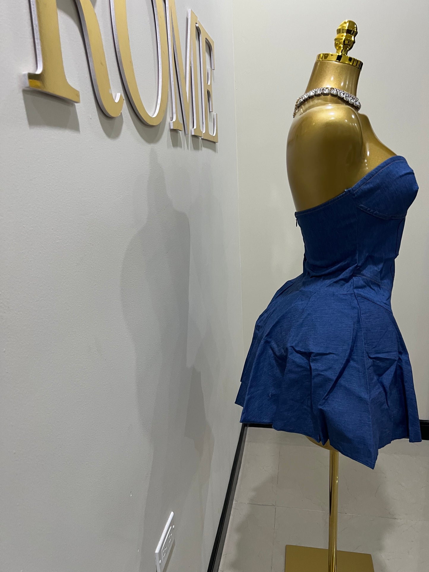 Denim Sweatheart Dress (Blue)