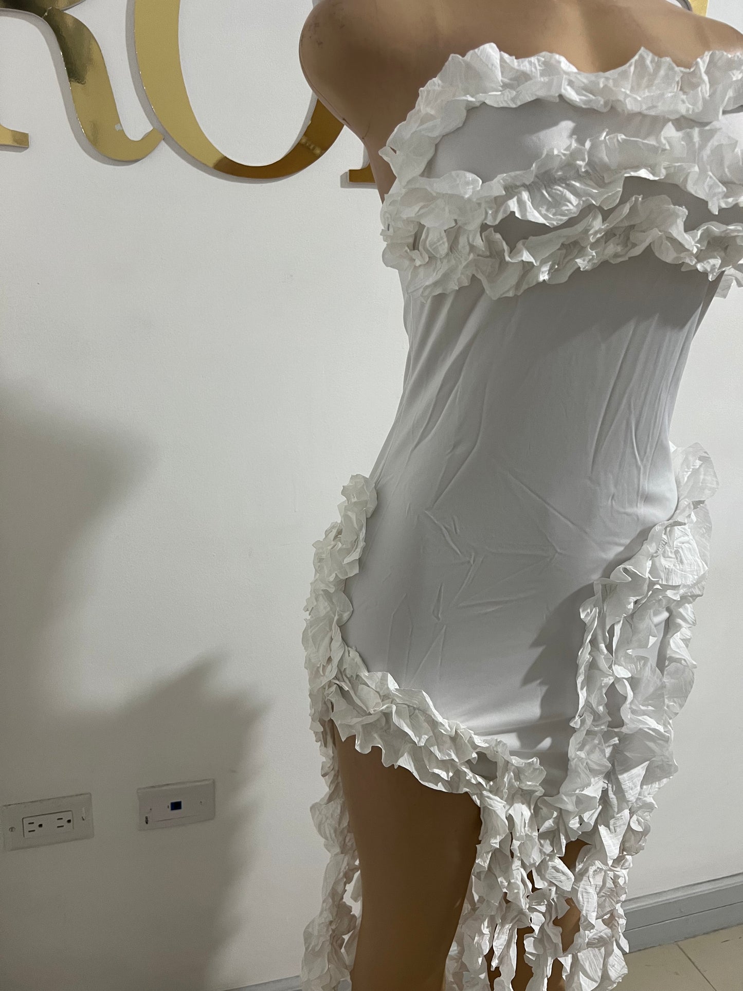 Kate Rouched Mini Dress (White)