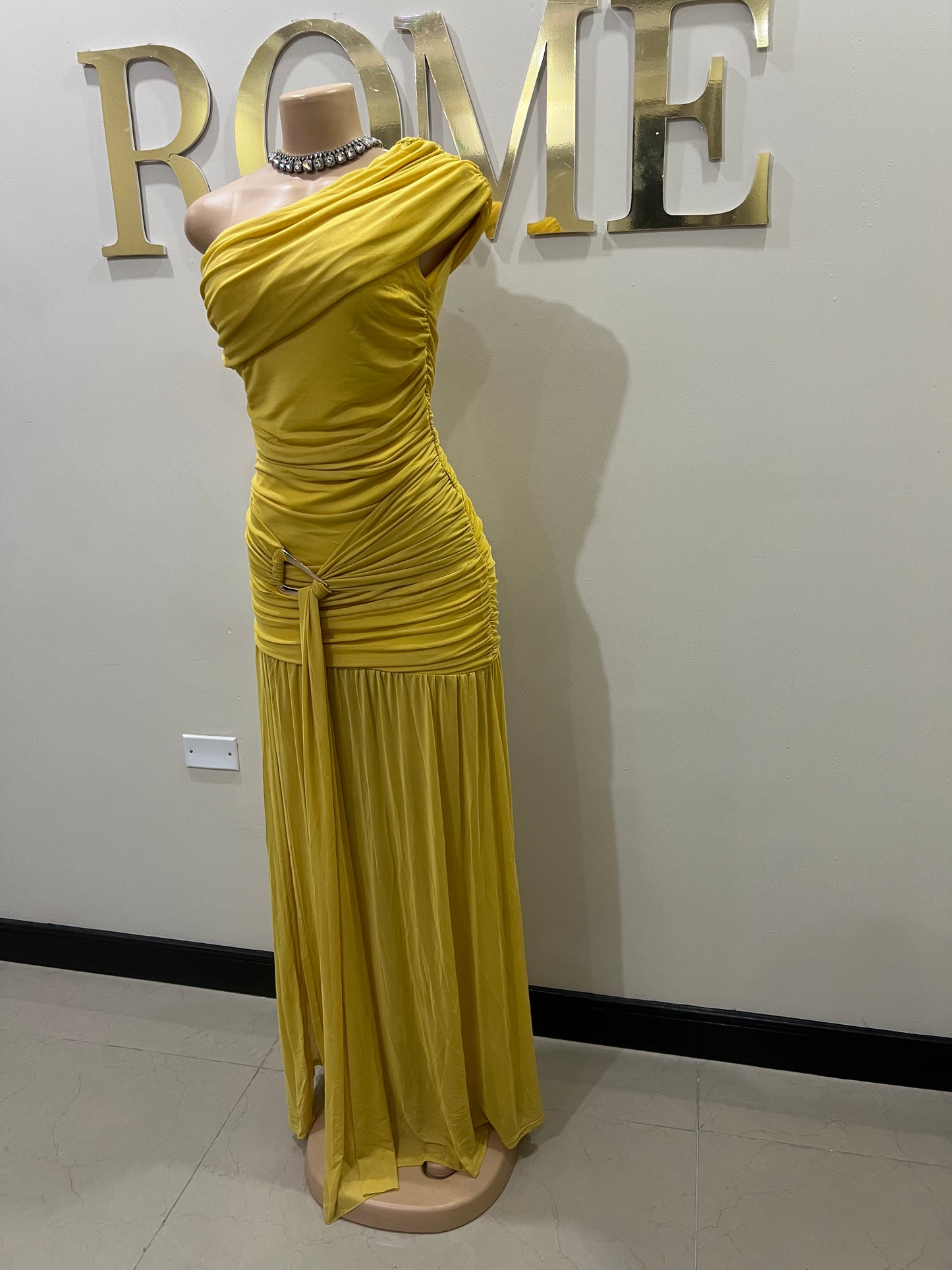 Nara Michelle Angle Mesh Split Dress (Yellow)
