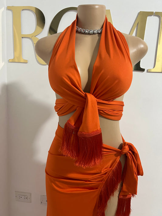 Bonnie Wrap 2 pcs Skirt Set (Orange)