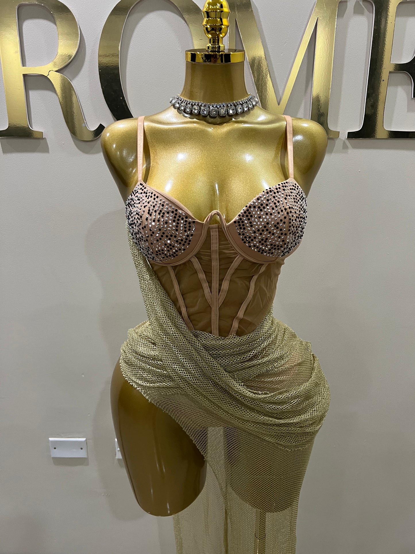 Dani Mesh Dress (Brown - gold)