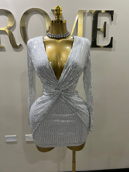 Rachel Sequin Dress (White)