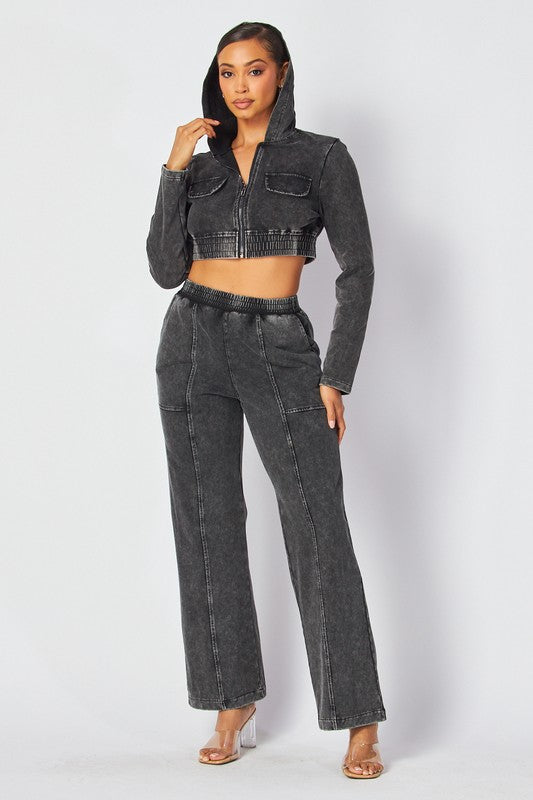 Rhia Cropped Hoodie & Pants Set (Black)