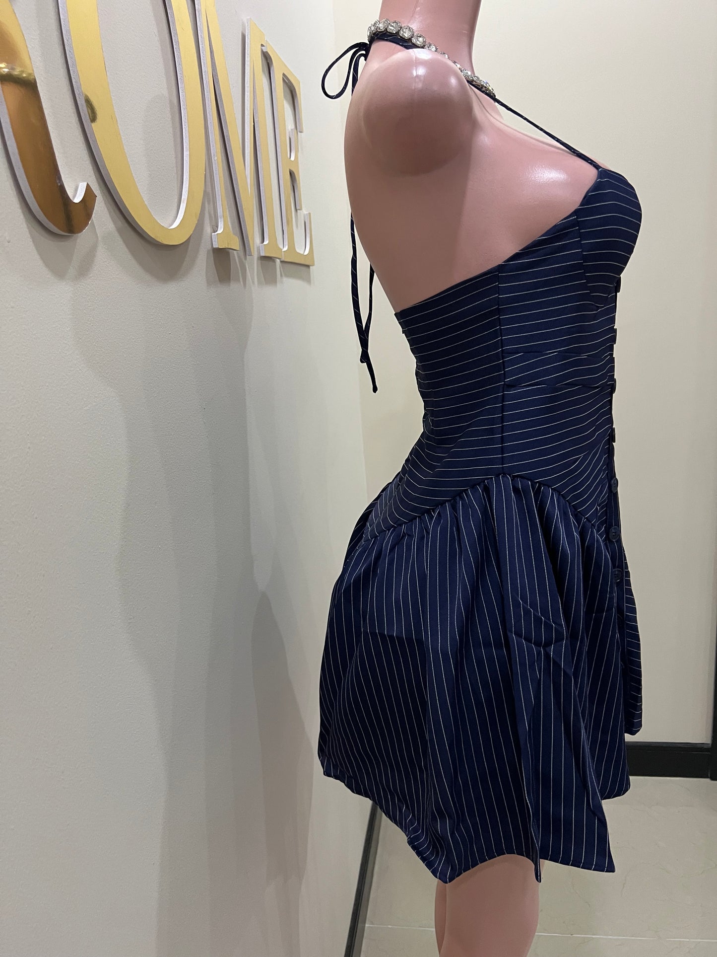 Pinstripe Diana Dress (Blue)