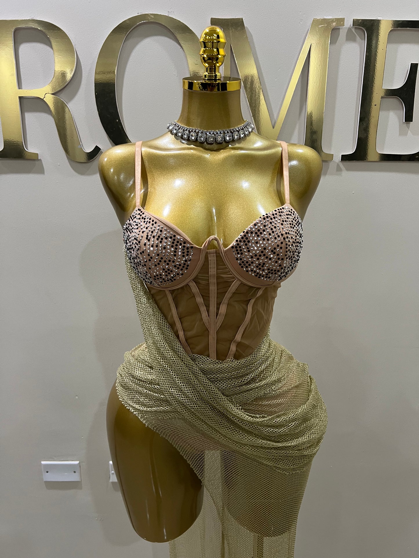 Dani Mesh Dress (Brown - gold)