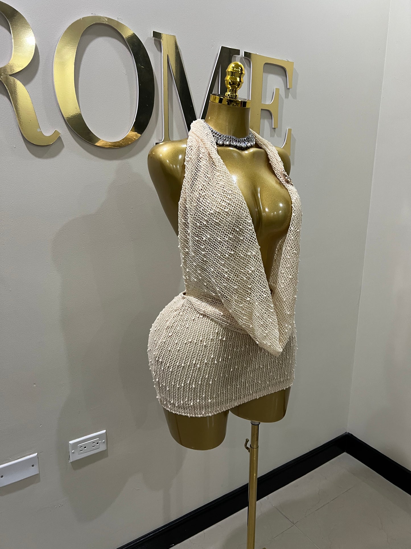 Cassie See Through Petal Dress (Beige)