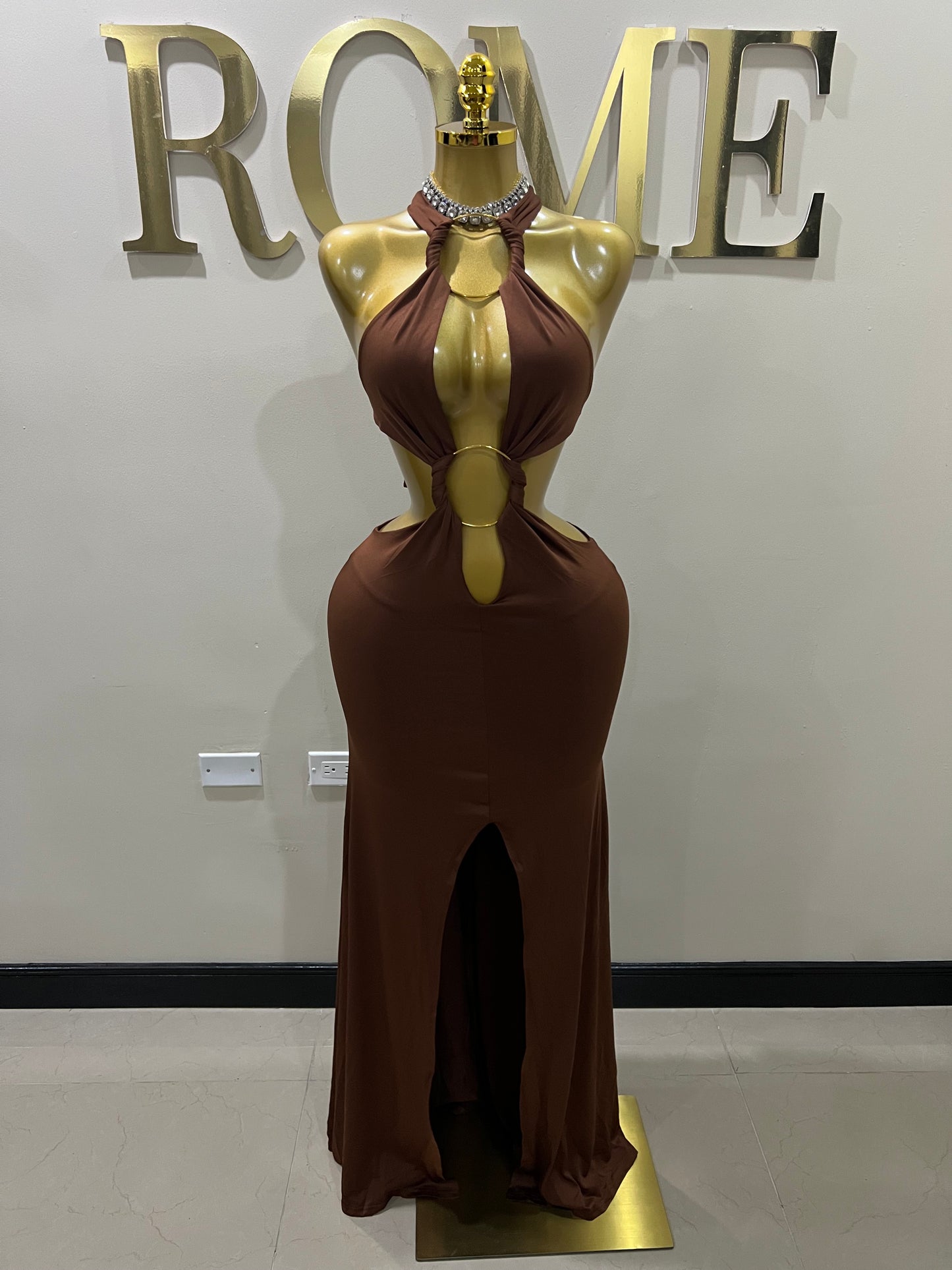 Indie Vibe Rings Dress (Brown)