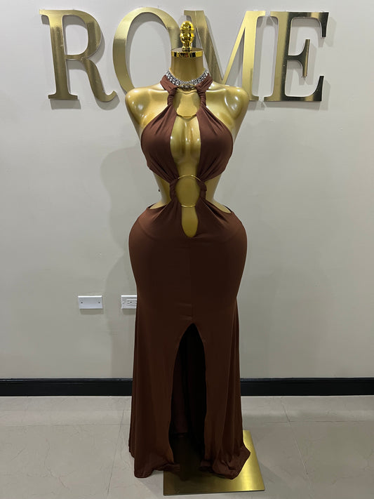 Indie Vibe Rings Dress (Brown)