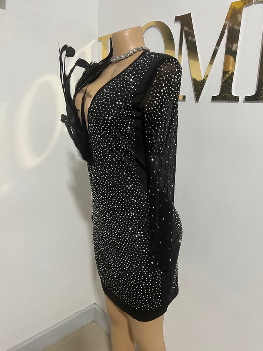 Natalie Feather Dress (Black)