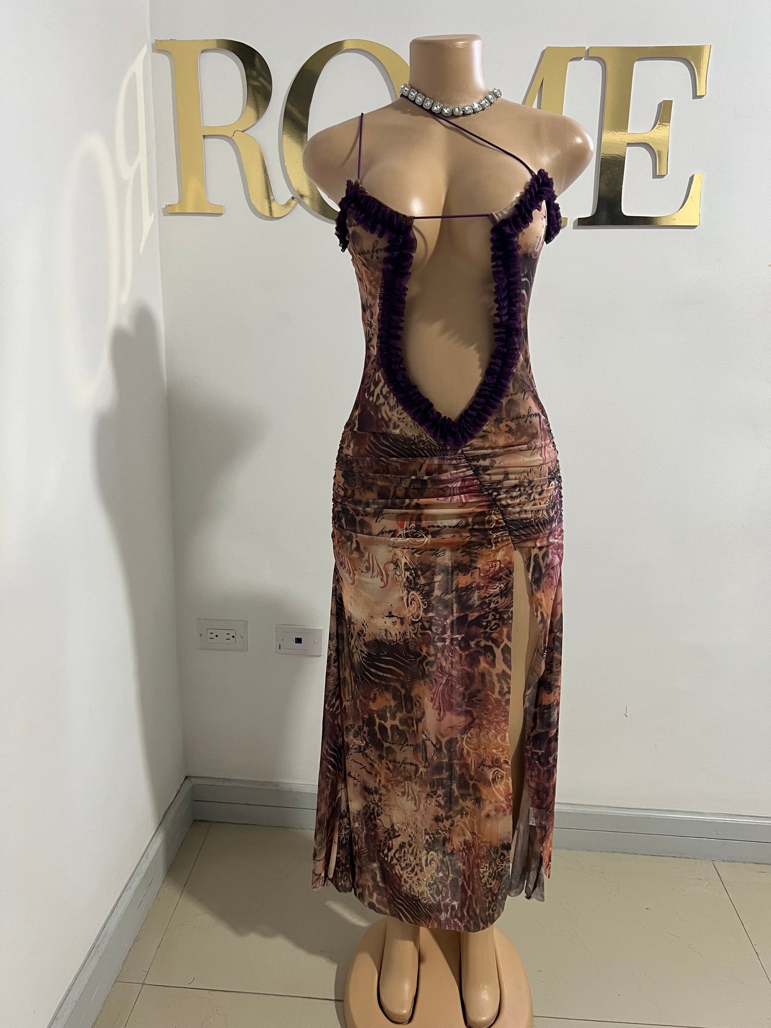 Mila Vibe Sheer Dress (Brown - Multi Colored 2) Rome Fashion House Mila Vibe Sheer Dress (Brown - Multi Colored 2) Rome Fashion House
