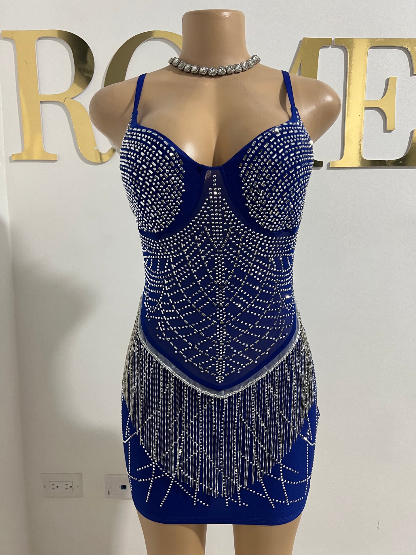 Gianna Fringe Crystal Dress (Blue)