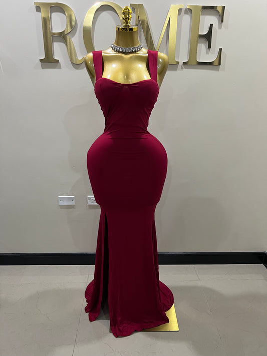 Kerry Ann Train Dress (Burgundy)